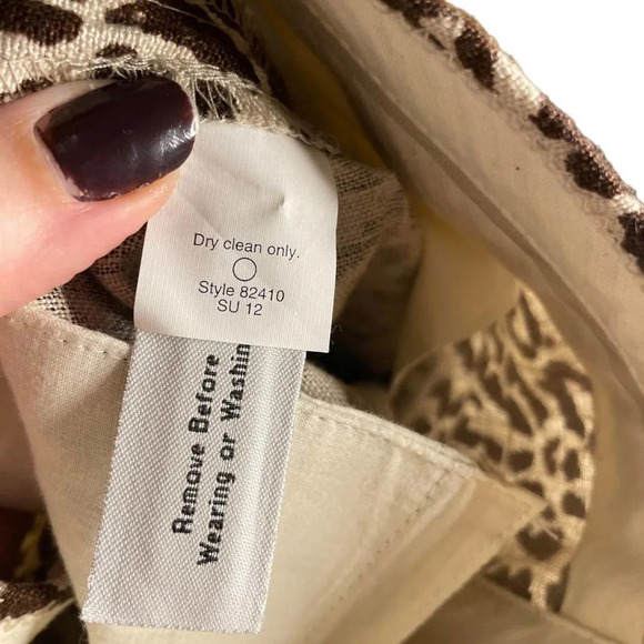 J. Crew Women's Leopard Print Cafe Capri Linen Cuffed Pants Size 12 Slacks - Picture 7 of 8